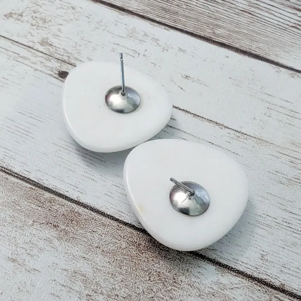 Vintage Earrings For Pierced Ears Off White Rounded Triangle - Damaged